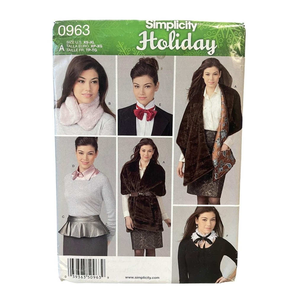 Simplicity 0963 Misses Stole Peplum Belt Dickie Lace Collar XS-XL Holiday
